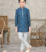 Off white degital printed with thread work kurta pajama set