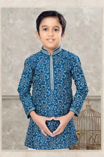 Off white degital printed with thread work kurta pajama set