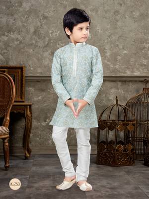 Off white degital printed with thread work kurta pajama set 1