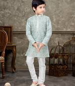 Off white degital printed with thread work kurta pajama set