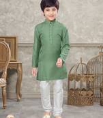 Off white soft silk with fancy botton kurta pajama set