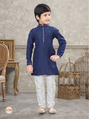 Off white soft silk with thread work kurta pajama set 1