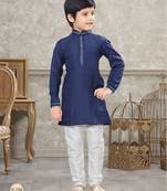 Off white soft silk with thread work kurta pajama set