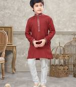 Off white soft silk with thread work kurta pajama set