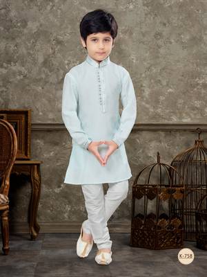 Off white soft silk with thread & less work kurta pajama set 1
