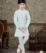 Off white soft silk with thread & less work kurta pajama set