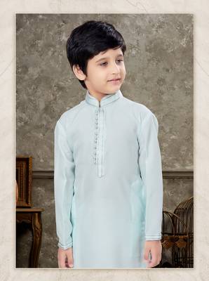 Off white soft silk with thread & less work kurta pajama set 2