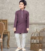 Off white soft silk with fancy botton kurta pajama set