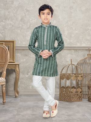 Off white soft cotton with thread & fancy botton kurta pajama set 1