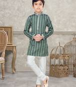 Off white soft cotton with thread & fancy botton kurta pajama set
