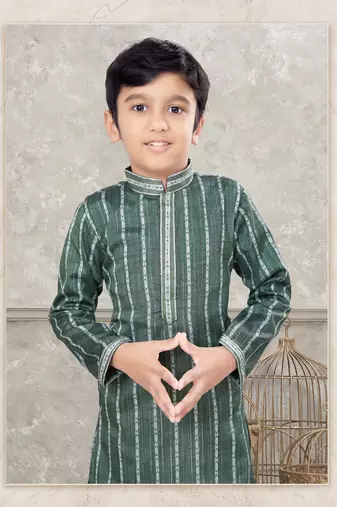 Off white soft cotton with thread & fancy botton kurta pajama set