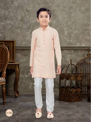 Off white all over amrodery work & fancy botton kurta pajama set 1