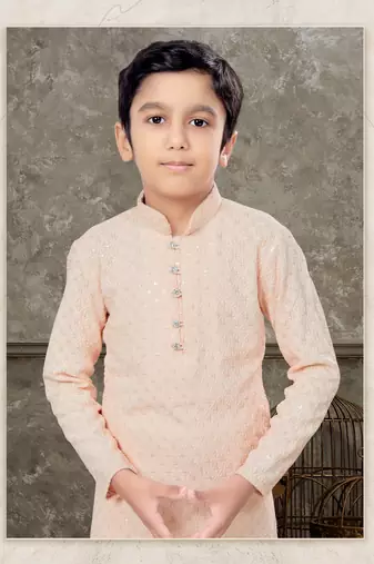 Off white all over amrodery work & fancy botton kurta pajama set