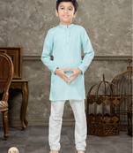 Off white soft cotton with thread & fancy botton kurta pajama set