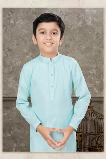 Off white soft cotton with thread & fancy botton kurta pajama set