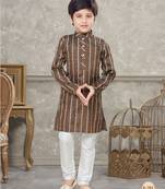 Off white soft cotton with thread & fancy botton kurta pajama set