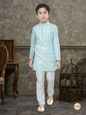 Off white soft cotton with thread & fancy botton kurta pajama set 1
