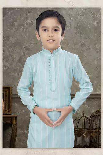 Off white soft cotton with thread & fancy botton kurta pajama set