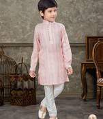 Off white soft cotton with thread & fancy botton kurta pajama set