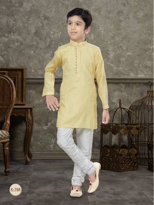 Off white soft cotton with thread & fancy botton kurta pajama set 1