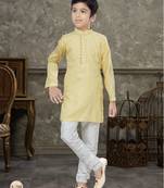 Off white soft cotton with thread & fancy botton kurta pajama set