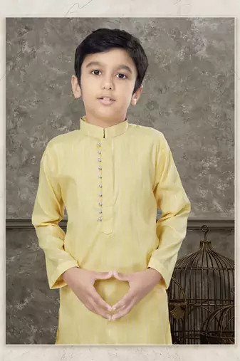 Off white soft cotton with thread & fancy botton kurta pajama set