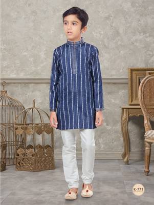 Off white soft cotton with thread  kurta pajama set 1