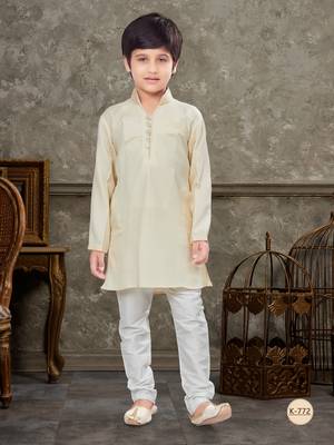 Off white soft silk with fancy botton & thread work kurta pajama set 1