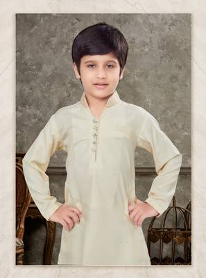 Off white soft silk with fancy botton & thread work kurta pajama set 2