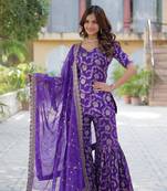 Purple designer readymade top sharara dupatta with viscose Jacquard