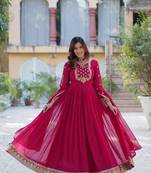 Pink  Designer Wedding N Karwa Couth Wear Embroidery Work Gown With Dupatta