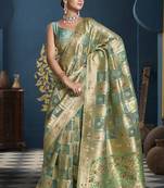 Designer sea green weaving zari border organa saree