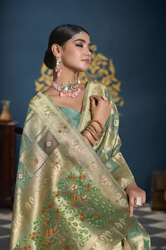 Designer sea green weaving zari border organa saree