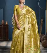 Designer yellow weaving zari border organa saree