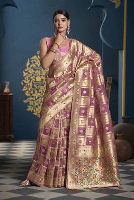 Designer pink weaving zari border organa saree 1