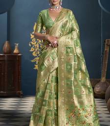 Designer green weaving zari border organa saree