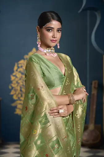 Designer green weaving zari border organa saree