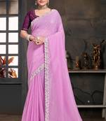 Designer lavender resham sequence embroidery work silk saree