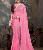 Designer pink resham zarkan embroidery work silk saree