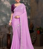 Designer lavender resham zarkan embroidery work silk saree