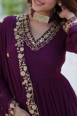 Wine designer readymade long kurti  with Embroidery Sequins-work 5