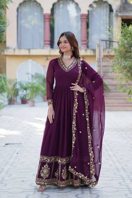 Wine designer readymade long kurti  with Embroidery Sequins-work 6