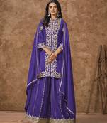 Violet chinon embroidered readymade salwar kameez