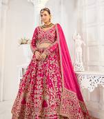 Jimmy Chu Embroidery Zari Pink and Rani Trendy Lehenga Choli