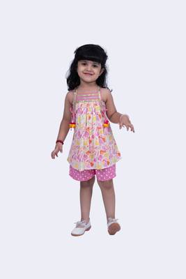 Twisha smart cotton printed breezy beach top & polka printed shorts -white & pink 6