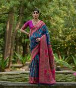 Firozi soft pashmina silk blend weaving saree with zari woven