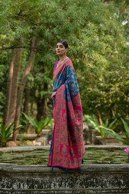 Firozi soft pashmina silk blend weaving saree with zari woven 2
