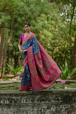 Firozi soft pashmina silk blend weaving saree with zari woven 3