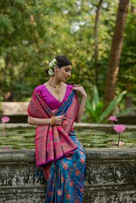 Firozi soft pashmina silk blend weaving saree with zari woven 4