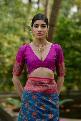 Firozi soft pashmina silk blend weaving saree with zari woven 5